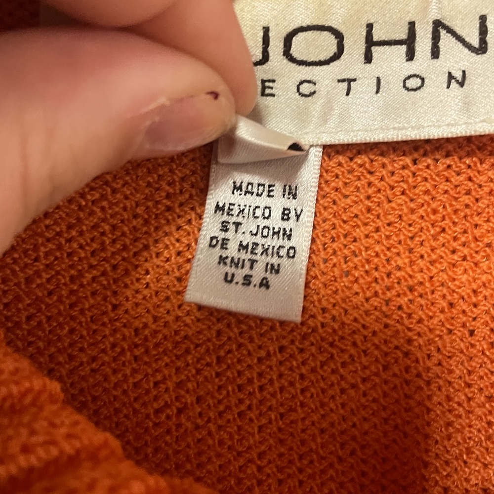 Vintage St. John Collection Orange Wool Blend Santana Knit Zip Up Sweater Sz 14 - Picture 4 of 9
